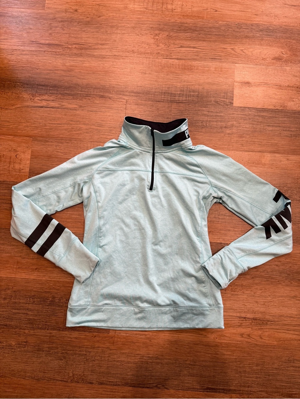 Victoria's Secret PINK Light Blue and Black Quarter Zip Pullover Size M
